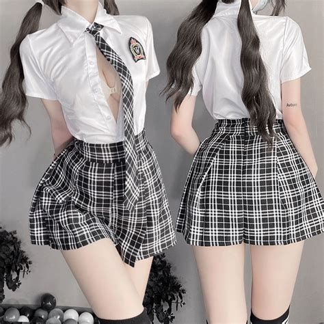 Paloli Japanese Student Girls School Uniform Black White Lingerie JK Suit Pleated Skirt Women