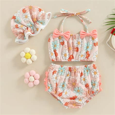 Heartandsoul Baby Girls Summer Cute Swimsuits Floral Print Halter Bikini Set Bathing Suit With