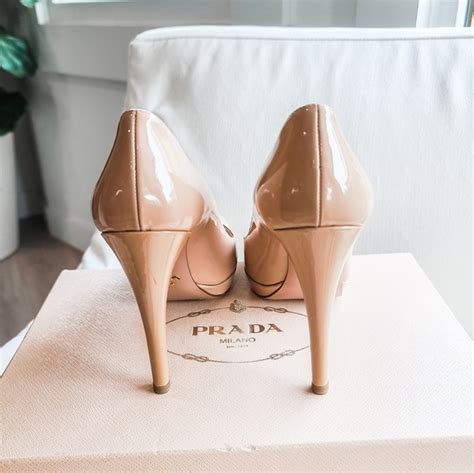 Prada Shoes Prada Nude Patent Peeptoe Heels Poshmark