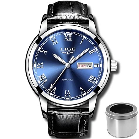 ZEGAREK MĘSKI LIGE KLASYCZNY ELEGANCKI SKÓRZANY DATOWNIK 4 KOLORY ...