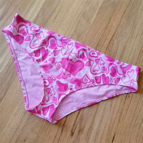 Wild Fable Swim Low Rise Cheeky Pink Heart Print Bikini Bottom Wild