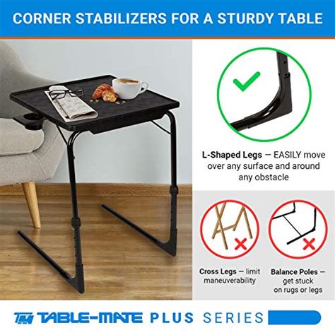 Table Mate Ii Plus Adjustable Folding Tv Tray With Cup Holder Black