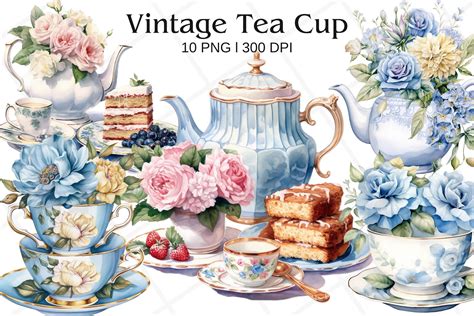 Vintage Teacup Floral Watercolor Clipart Graphic By Rabbyx · Creative