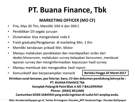 lowongan kerja kota balikpapan lowongan pt buana finance tbk