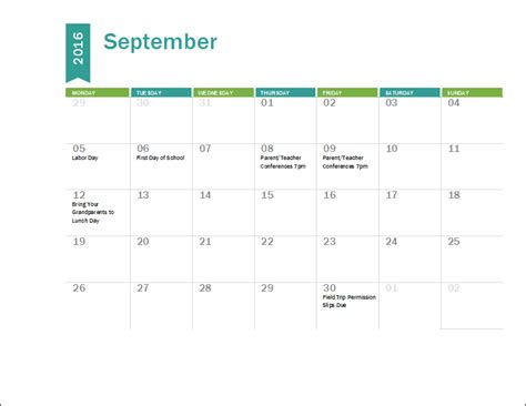 Printable academic calendars