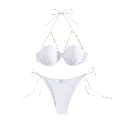Wxlwzywl Solid Color Chain Steel Brace Swimsuit Bikini For Women Walmart