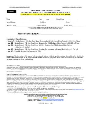 Fillable Online 2021 2022 All County Jazz Band Application Form Fax