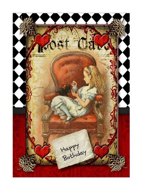 Digital Printable Birthday Card Alice In Wonderland Theme Etsy