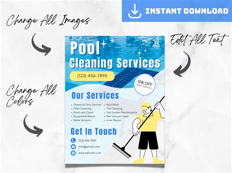 Pool Cleaning Flyer, Diy Editable Canva Template, Printable, Swimming
