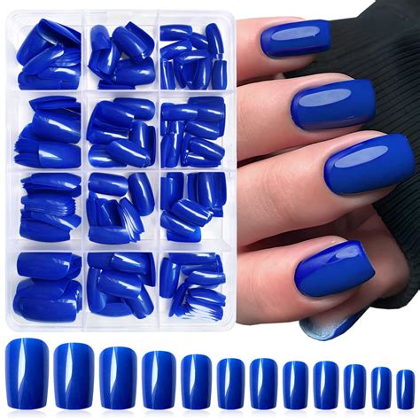 Loveourhome 240pc Blue Press On Nails Medium Square Fake Nails Press Ons Square Nail