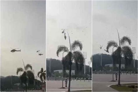 Dua Helikopter Al Malaysia Tabrakan Saat Flyover Orang Tewas