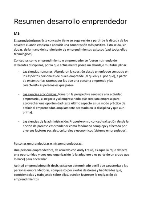 Resumen Emprendimiento Listo Resumen Desarrollo Emprendedor M