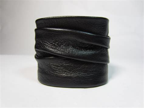 Black Leather Cuff Wrap Bracelet Mens Ladies Soft Italian Etsy