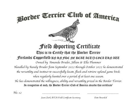WORKING/HUNTING CERTIFICATES – Border Terrier Club of America