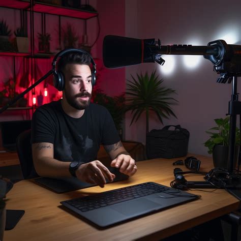 Premium Photo A Youtuber Recording A Live Video At Their Desk Talking