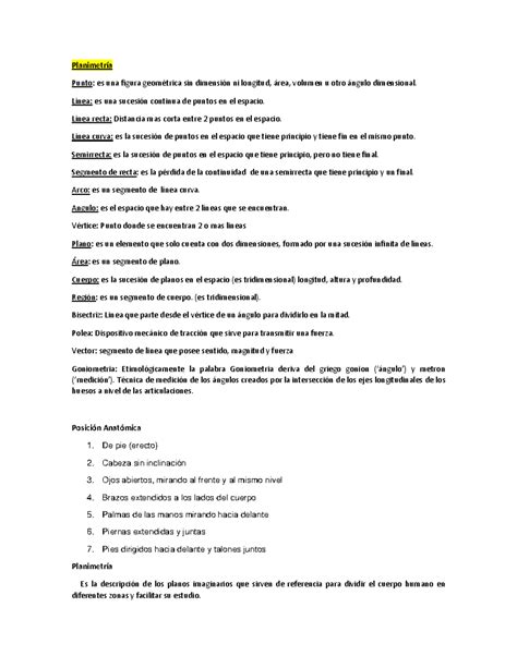 Resumen - material para residentes de primer año de traumatología y ortopedia - Planimetría