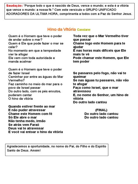 Letra O Hino Da Vitória - Letra do Hino da Vitória - Cassiane | PDF