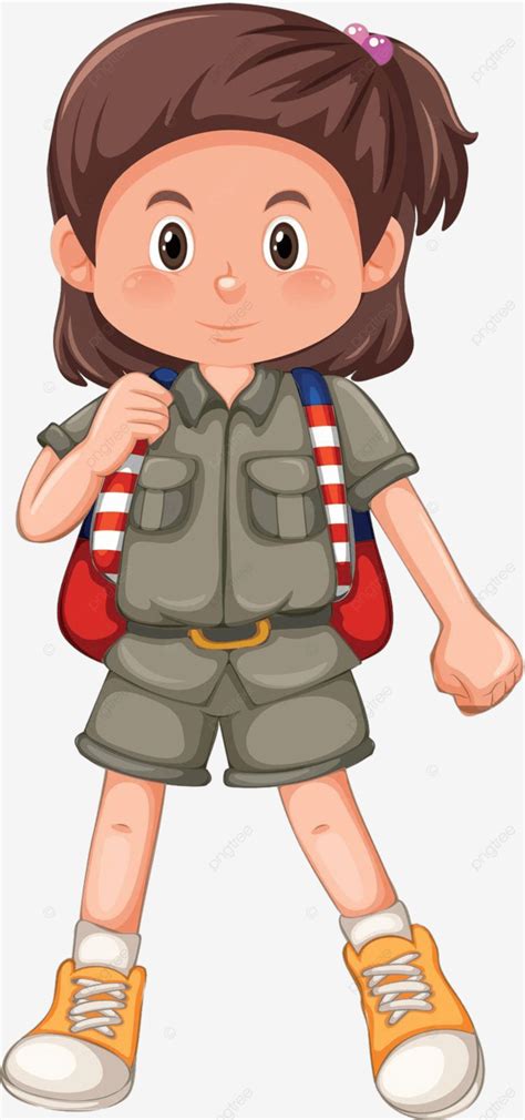A Girl Scout Character Camping Cute Background Vector Camping Cute