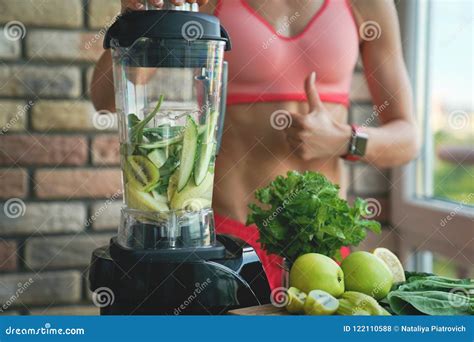 Detox Smoothie Diet Drink Healthy Woman With Fit Body Drinking Fresh