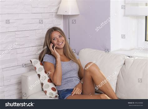 Sexy Blonde Girl Talking Phone While Stock Photo Shutterstock