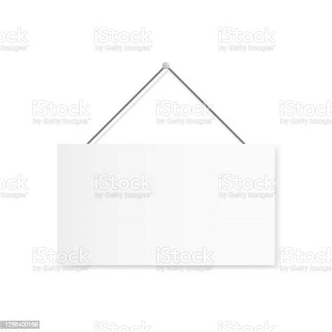 Sign Hanging On White Wall Realistic Signboard Mockup Sign Template On