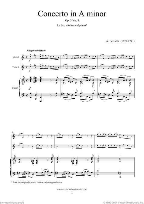 Vivaldi Two Violins Concerto In A Minor Op 3 No 8 Sheet Music