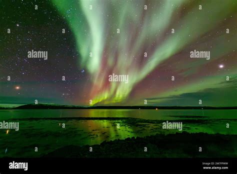 spectacular scenery green northern lights  res stock photography