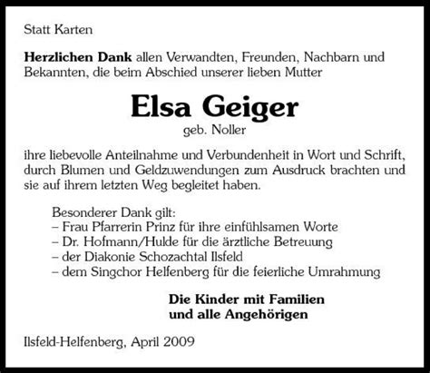 Traueranzeigen Von Elsa Geiger Trauerundgedenken De