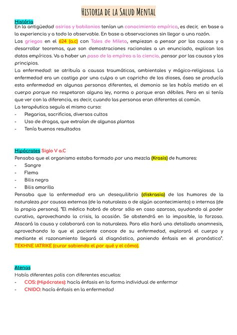 Historia de la Salud mental Historia de la Salud Mental História En