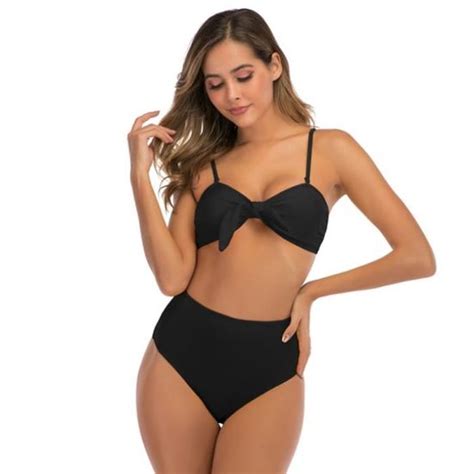 Maillot de Bain 2 pièces Femme Tankini en maille côtelée Taille Haute