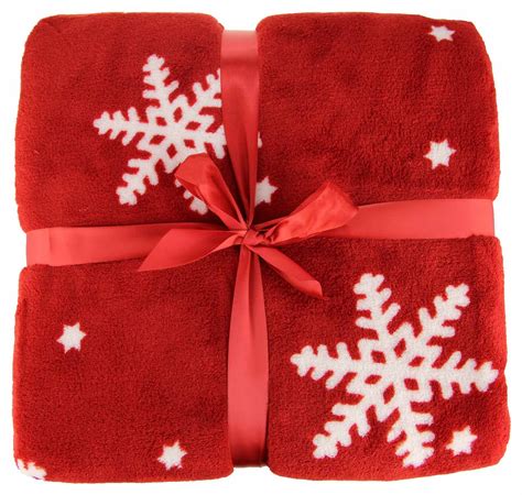 Luxury Christmas Nordic Fleece Blanket Throw Reindeer Snowflakes Red