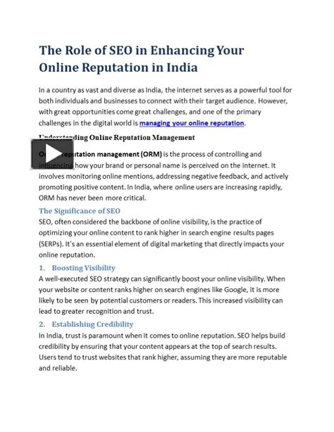 Ppt The Role Of Seo In Enhancing Your Online Reputation In India Powerpoint Presentation