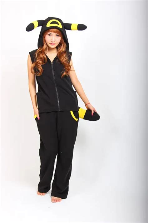 Pokemon Umbreon Cosplay Hoodie Tops With Ears Tails Pants Women Men Sleeveless Hoodies