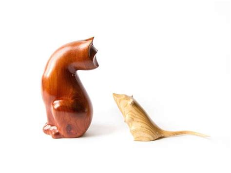 Wood Carving Cat Wooden Cat And Mouse Statue Wooden Cat And Etsy