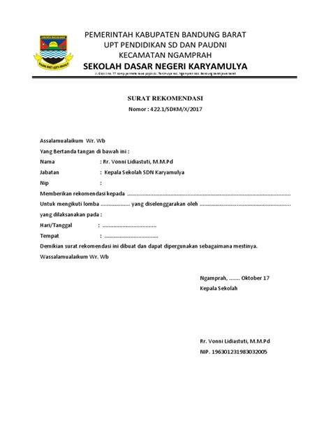 Contoh Surat Rekomendasi Siswa Mengikuti Lomba Delinewstv