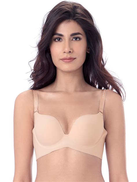 Buy PrettySecrets Nude Coloured Solid Non Wired Lightly Padded Plunge Bra B0005 Bra For Women