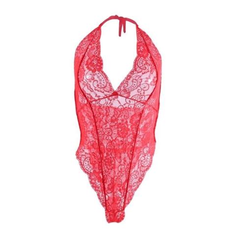 Body femme Femmes Transparent dentelle body Sexy Lingerie vêtements de nuit maille dentelle
