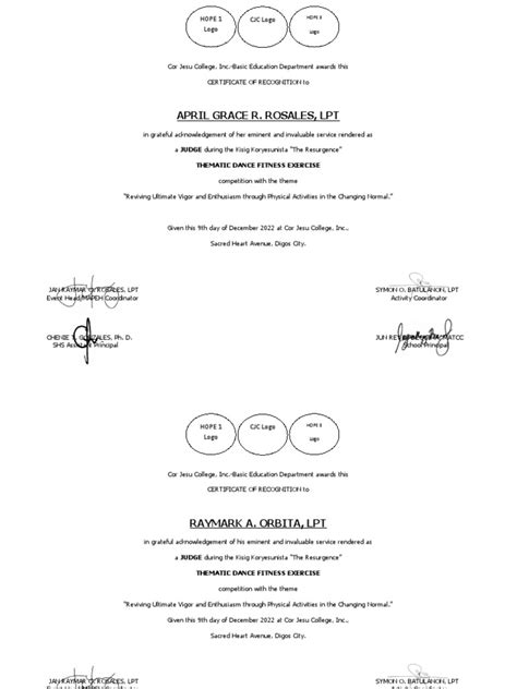 Final Sample Cert Format For The Judges | PDF