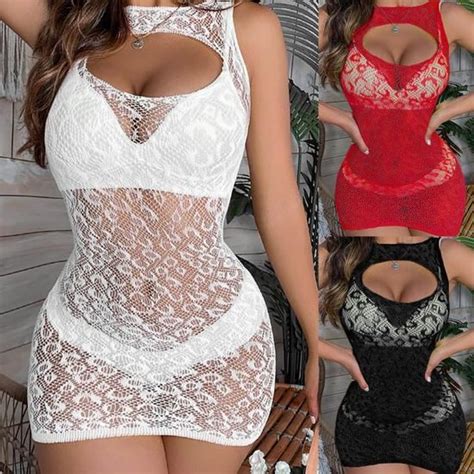 Mini Robe Transparente En Dentelle Lingerie Porno Ultra Fine Ajour E Costumes Ducatifs