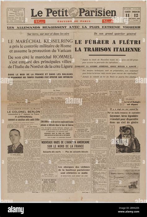 Newspaper Le Petit Parisien Of 11 12 September 1943 Journal Le Petit