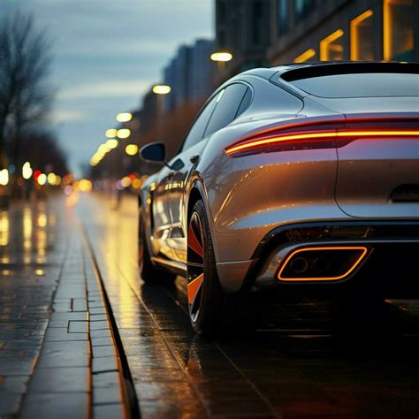 Side Of White Car Road Light Up Close Capturing Vehicle Grace And