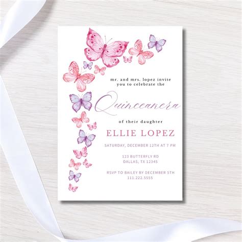 Butterfly Quinceañera Editable Invitation Pastel Butterfly Quince