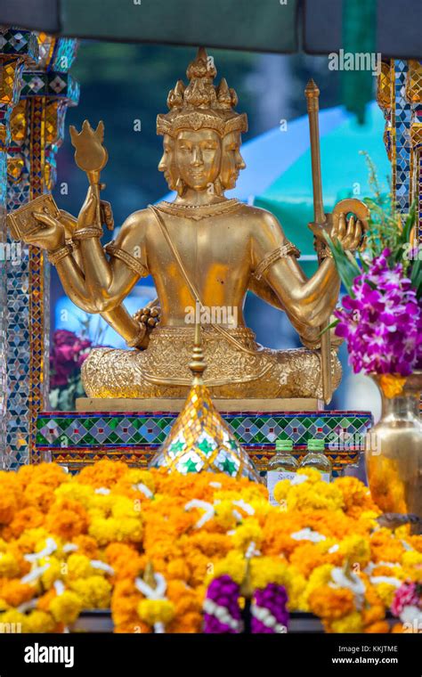 Bangkok Thailand Hindu Lord Brahma In The Erawan Shrine Stock Photo