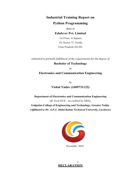 Industrial Training Report On Python New