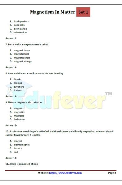 Class 12th Magnetism In Matter MCQ E Book