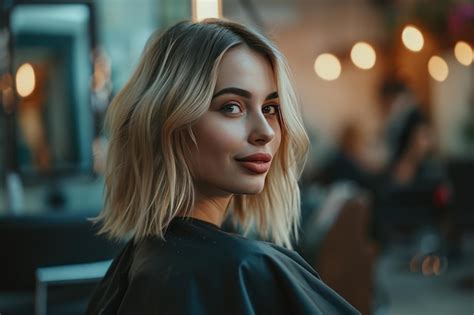 Premium AI Image A Beautiful Blonde Model Woman In The Hairdresser Ai Generative