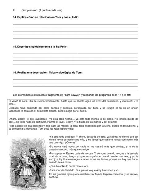 Control De Lectura Las Aventuras De Tom Sawyer Profe Social