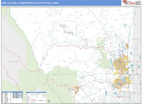 Fort Collins, CO Metro Area Wall Map Basic Style by MarketMAPS