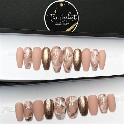 Handmade First Love Matte Nude Pink Shimmery Marble Press On Nail Set In Press On Nails