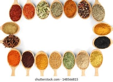 Assortment Spices Wooden Spoons Isolated On Shutterstock